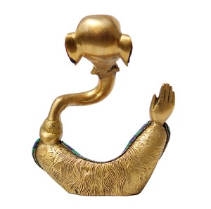 Nirmala Handicrafts - Estatua de Ganesha de Latón de Estilo Art déco Moderno con Trabajo en Piedra Multicolor, Ídolo de Ganpati, Escultura de Sobremesa - Product Image 3
