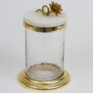 New Gold or Silver Floral Lotus Lid Canister Set Decorative <b>Kitchen</b> <b>Storage</b> Glass Jars for Tableware Wholesale - Product Image 4