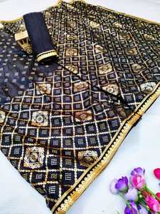 Lo último en hermoso trabajo impreso digital con diseño de flores de seda Georgette Sari y blusa sin costuras Color cielo Ropa de mujer - Product Image 4