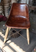 Chaise de salle à manger en cuir vintage antique |   Siège industriel rétro marron et pieds en bois massif |   Artisanat AKKU ART EXPORTS Garantie de 3 ans