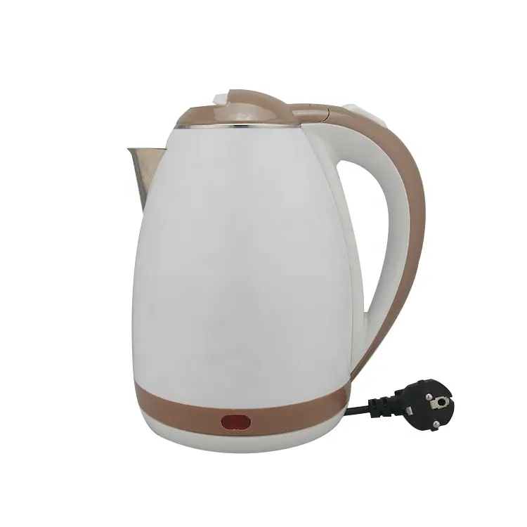 Custom Printed Modern 1.8L 220V Small White Electric Kettle with Brown Handle