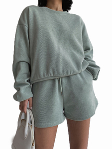 Women <b>2</b> <b>Piece</b> <b>Set</b> Matching Outfit Custom Logo Co Ord <b>Set</b> Casual <b>Lounge</b> Wear Tracksuit OEM Supplier Short crew necks Sweatsuits - Product Image 5