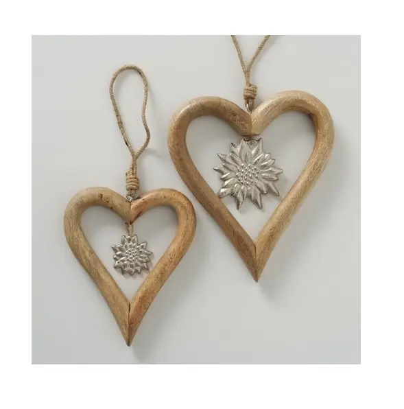 Joli bijou suspendu en forme de cœur, bois naturel, décoration de la maison ou de noël, livraison gratuite
