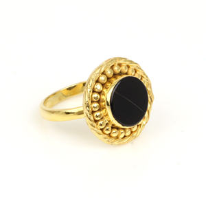 RJR0131 personalizado 10mm 925 anillo femenino de plata esterlina piedra preciosa de ónix negro Natural elegante Ajuste de bisel chapado en oro de moda - Product Image 5