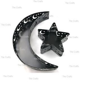 Juego de dos bandejas de postres de Ramadán de diferentes tamaños en metal de color negro para servir bocadillos bandeja de dulces para uso doméstico - Product Image 1