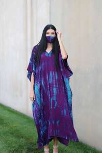 Caftán de algodón con tinte de corbata largo para mujer, ropa India de manga larga con escote en v, estilo bohemio, venta al por mayor - Product Image 4