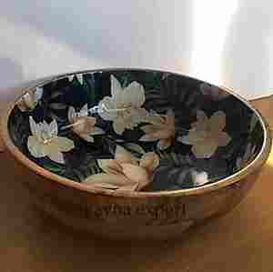 Ensaladera decorativa de madera flor impresa esmalte acabado - Product Image 1