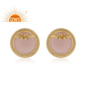 Trendy 18k Gold Plated 925 <b>Silver</b> Round <b>Stud</b> <b>Earrings</b> Zircon Rose Chalcedony <b>Set</b> <b>Earrings</b> Jewelry Manufacturer - Product Image 3