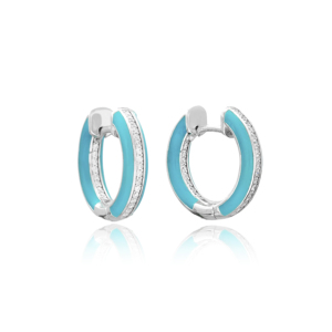 Turquoise Enamel Zircon Stone <b>Hoop</b> Earrings Turkish Handmade Wholesale 925 Sterling Silver Jewelry - Product Image 1