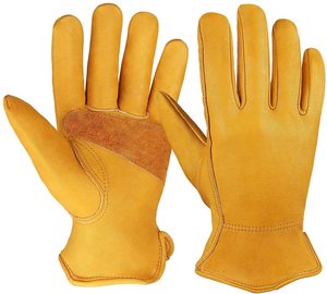 Leather Work Gloves Stretchable Wrist Tough Cowhide Sweat Absorbent Protective All-Works Hand Safety for Outdoor Food Industries - Product Image 1