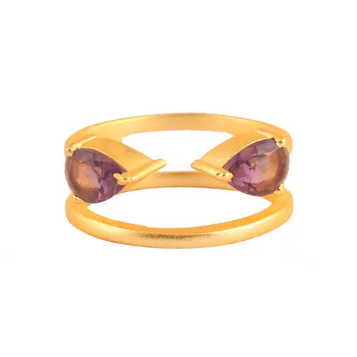 Zeva Jewels แหวนผู้หญิงประดับเพชรพลอย zeva สีม่วงตัดเหลี่ยมเพชรพลอยควอตซ์ชุบทองหมองคล้ำแหวนชุดแหวนซ้อน7วงแหวน