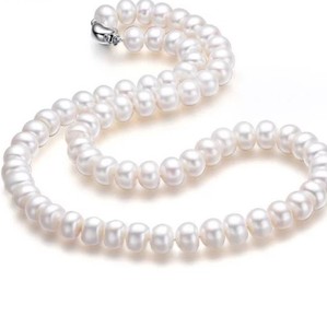 สร้อยคอไข่มุกน้ำจืดสีขาวธรรมชาติ100% สำหรับผู้หญิงเครื่องประดับสีขาวทรงกลมดีไซน์เรียบง่าย - Product Image 2