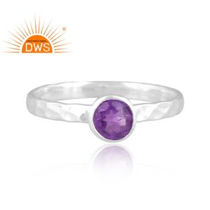 แหวนเงินแท้สเตอร์ลิงคุณภาพสูงประดับพลอยอเมทิสต์ธรรมชาติแบบตอกลาย รุ่นขายดีประจำปี 2026 สำหรับผู้ผลิตเครื่องประดับยูนิเซ็กส์ - Product Image 2