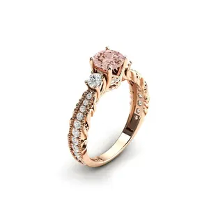 925 סטרלינג כסף יפה בציר Morganite אירוסין טבעת במפעל מחיר מפני חצי יקר אבן תכשיטי יצרן