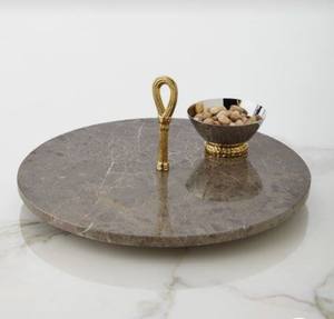 Plateaux de service classiques en marbre pour maison, hôtel, Restaurant, couleur noire, design moderne, forme ronde, métal et marbre, fournitures d'hôtel - Product Image 2