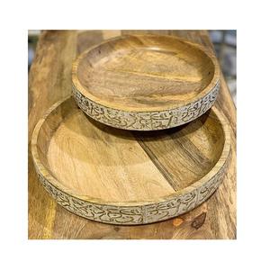 Juego de dos platos para servir comida, plato de postre de madera de forma redonda para servir, accesorios de mesa - Product Image 6