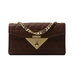 ladies beautiful brown bag design genuine leather hand bags with fancy chain ladies purse LDSB0031(synthetic/pu option)