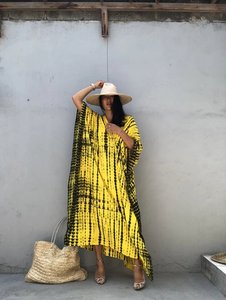 Venta al por mayor Vintage sólido patrón Tie Dye Kaftans India mujeres manga larga V escote bohemio largo algodón ropa para usar - Product Image 3