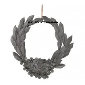 Venta al por mayor personalizable metal hierro hojas forma color dorado Navidad coronas puerta delantera pared verde - Product Image 2