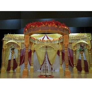 Espléndido Mandap de fibra de vidrio dorado Bodas de Sri Lanka Decoraciones de matrimonio hindú Decoraciones de boda de fibra de Rajwadi - Product Image 1
