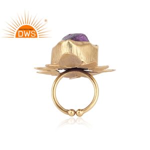 Bague en laiton plaqué or de styliste, améthyste violette, bijou de déclaration - Product Image 4