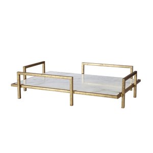 Plateau décoratif rond en marbre blanc avec poignées en métal plateau fabricant plateaux de service grossiste - Product Image 4