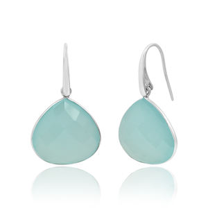 Haute qualité 925 argent Sterling bleu calcédoine pierres précieuses Dangler boucles d'oreilles design élégant à la mode pour cadeau de fête de mariage - Product Image 3