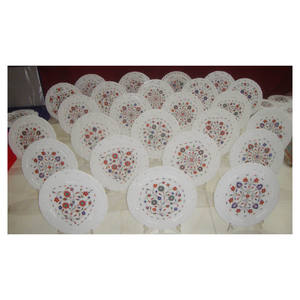 Sculpture japonaise en marbre avec incrustation de fleur, plateau fait à la main - Product Image 1