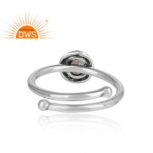 แหวนเงินแท้ 925 ชุบออกซิไดซ์ ปรับขนาดได้สำหรับผู้หญิง ผู้ผลิตเครื่องประดับ แหวนพลอยลาบราดอไรต์ธรรมชาติ ผู้จัดจำหน่าย - Product Image 4