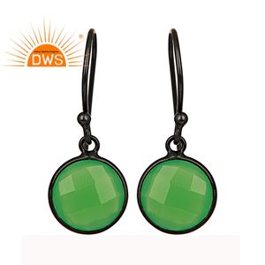 Pendientes de Plata de Ley con Calcedonia Verde Natural, Corte Redondo Facetado, Estilo Gota, para Mujer, Joyería India, Venta al Por Mayor - Product Image 1