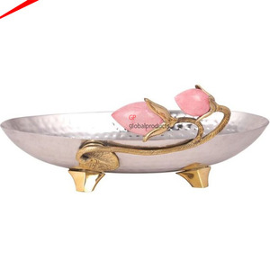 Bol de service ovale en métal décoratif avec pierre en résine décorative pour la décoration de la maison, de l'hôtel, du mariage, bol de service alimentaire - Product Image 3