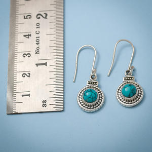 Bali diseño 925 plata esterlina turquesa piedra preciosa alambre trenzado hecho a mano pendientes de gota joyería fabricante - Product Image 2