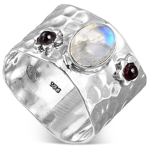 แหวนเงินแท้ 925 ทำมือ ประดับด้วยมูนสโตนสีรุ้ง พลอยธรรมชาติ รูปทรงวงรีน่ารัก สามารถปรับแต่งได้ เหมาะสำหรับงานแต่งงานและงานปาร์ตี้ - Product Image 1