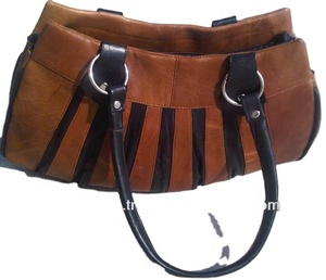 Nouveau style Keven Impex, sac à main pour femme en cuir véritable à 100%, à rayures, avec fermeture éclair, forme de coquille, deux poignées, Allemagne - Product Image 1