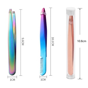 Pinzas para cejas de acero inoxidable y metal grueso de colores personalizados al por mayor con punta inclinada, pinzas para cejas Kaneka con logotipo privado - Product Image 2