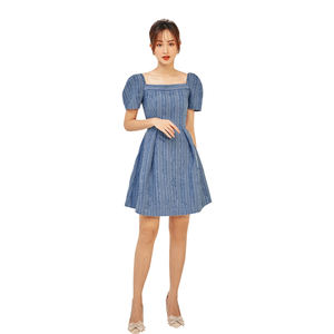 Robe de soirée Sexy pour femme, tenue à col carré, ajustée, évasée, manches courtes bouffantes, été, - Product Image 1