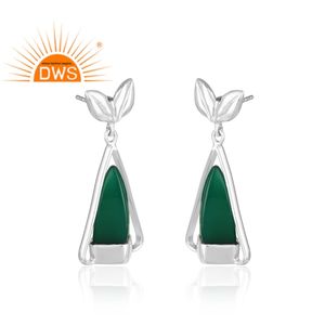 Longing Green Onyx Gemstone Earring White Rhodium Plated 925 Silver Fish Tale Designer Earrings Supplier Jewelry - Product Image 2
