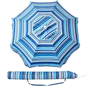 Пляжный зонт в полоску, 7 футов, 160 г, полиэстер, серебряное покрытие, UV50