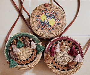 Conchas cowrie círculo de mimbre cabestrillo bolsas hecho a mano (0084587176063 WS) - Product Image 5