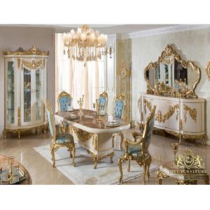 Elegant Hand Carved Dining Room Furniture Set Classic Revival Handcrafted Golden Dining Furniture Best Quality Dining Furniture - Product Image 1