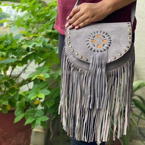 Sac à bandoulière en cuir, sac à main en daim avec franges, sacs élégants, sacoche unique - Product Image 1