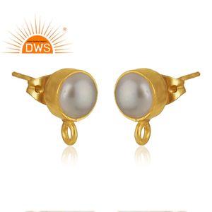 Pendientes con conector de Latón chapado en oro, joyería de diseño indio, con perlas naturales y gemas - Product Image 3