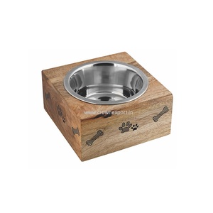 Cvnc — ensemble de 3 bols à aliments et eau pour chiens, en bois et en acier, grands et petits, pour animaux domestiques, vente en gros, fournisseur de couronne indienne - Product Image 4