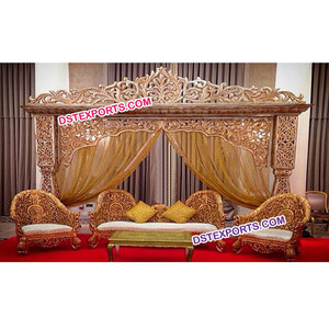 Scène traditionnelle de mariage indien dorée, Set de scène sculptée, nouveau décor de réception de mariage asiatique, livraison gratuite - Product Image 1