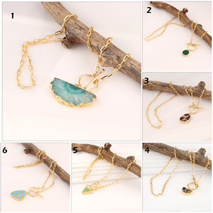 De enero de piedra natural de cuarzo rosa colgante, collar de oro 24k/Collar de plata gruesa rectángulo Cierre de palanca collar - Product Image 2