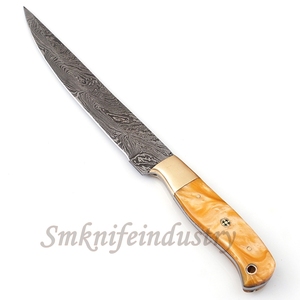 Custom Hand Forged Damascus Fillet knife With leather Sheath cover (smk1595) - Product Image 4