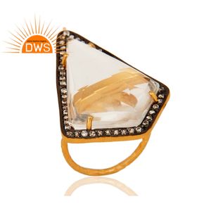 14K Or Jaune Plaqué 925 Bague en Argent Sterling Bijoux Cristal Quartz Bague Solitaire Avec CZ Anneau de Pierres Précieuses Bijoux Grossiste - Product Image 2