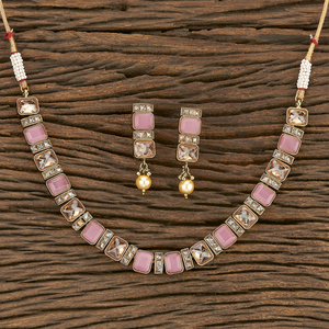 Mehndi Plated Antique Delicate <b>Necklace</b> Set 206946 - Product Image 3