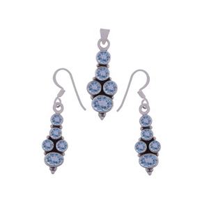"Glamorous Vintage 925 Conjunto de joyas de plata esterlina para mujer Pendientes colgantes de anillo de Topacio azul-para bodas y fiestas" - Product Image 1