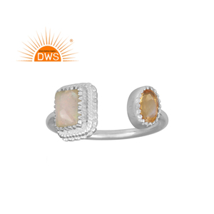 925 Fine Sterling Silver Natural Ethiopian Opal And Citrine Gemstone <b>Adjustable</b> <b>Ring</b> Jewelry Manufacturer - Product Image 1